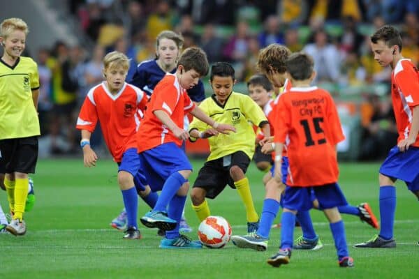 Playing soccer